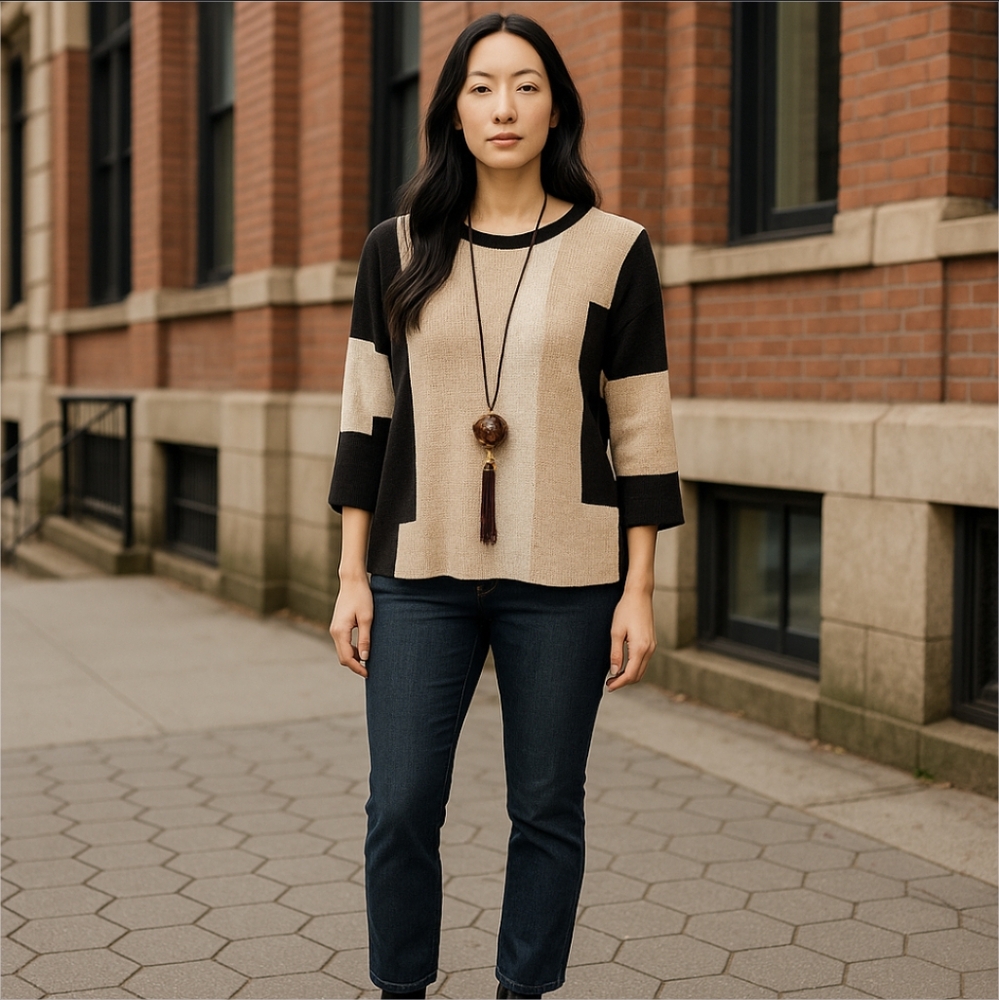 Habitat Mesh Black,White & Tan Color Block Sweater